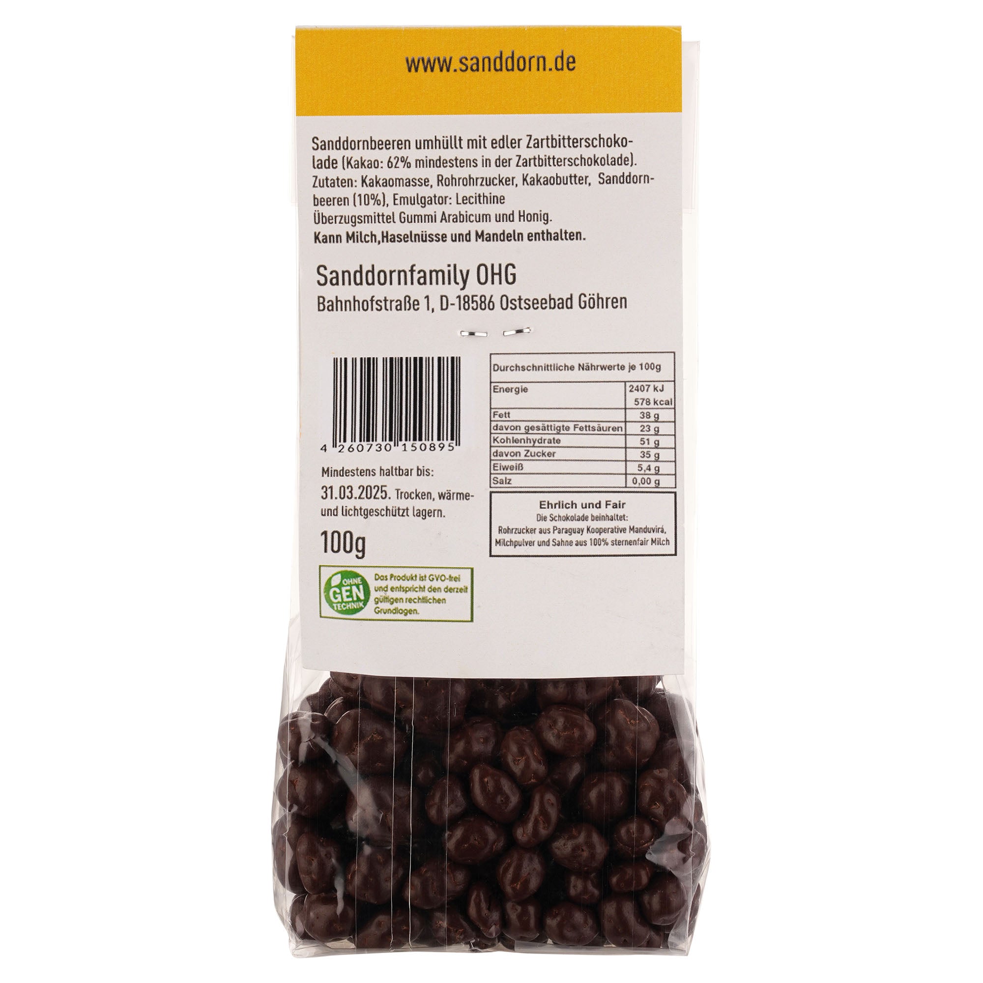 dragierte Sanddornbeeren in Zartbitter-Schokolade,100g